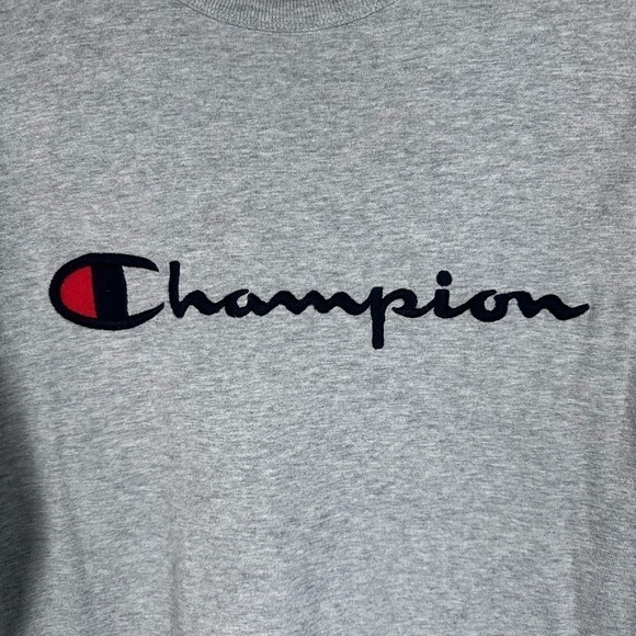 Vintage Champion Logo T Shirt Embroidered Stitched Size L Deadstock Gray 90s - Picture 2 of 5